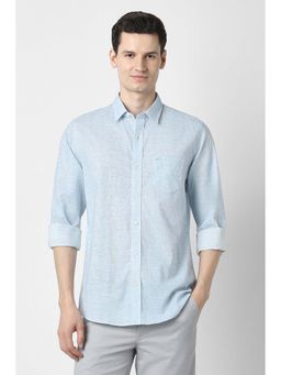 Peter England - Men Light Blue Slim Fit Textured Shirt