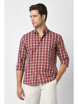 Peter England - Men Maroon Slim Fit Check Shirt