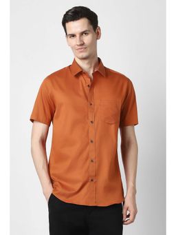 Peter England - Men Orange Slim Fit Printed Shirt
