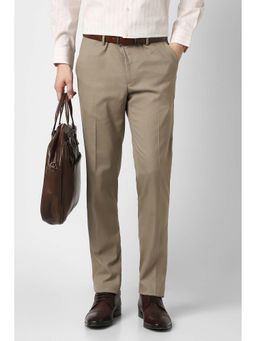 Peter England - Men Beige Solid Trousers
