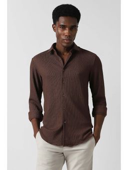 Van Heusen - Men Brown Slim Fit Textured Full Sleeves Party Shirt