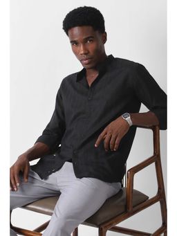 Van Heusen - Men Black Slim Fit Textured Full Sleeves Shirt