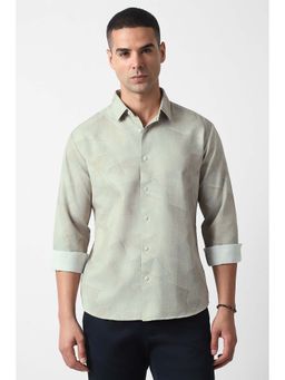Van Heusen - Men Light Green Slim Fit Print Full Sleeves Party Shirt