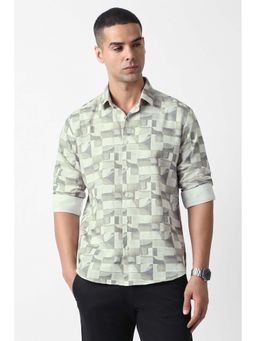 Van Heusen - Men Light Green Slim Fit Print Full Sleeves Party Shirt