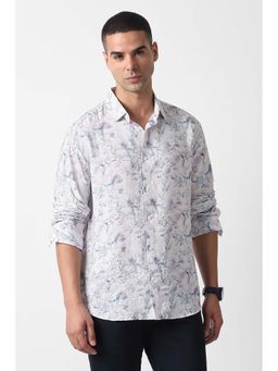 Van Heusen - Men White Slim Fit Print Full Sleeves Party Shirt