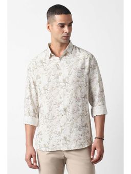 Van Heusen - Men White Slim Fit Print Full Sleeves Party Shirt