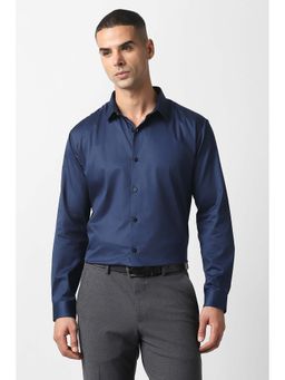 Van Heusen - Men Navy Blue Slim Fit Solid Full Sleeves Party Shirt