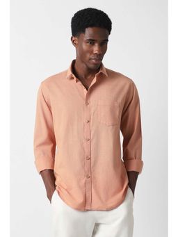 Van Heusen - Men Peach Slim Fit Textured Full Sleeves Party Shirt