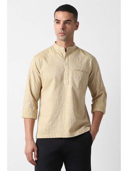 Van Heusen - Men Beige Relaxed Fit Textured Full Sleeves Party Shirt