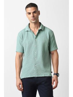 Van Heusen - Men Aqua Straight Fit Textured Half Sleeves Party Shirt