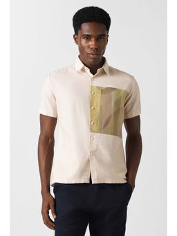 Van Heusen - Men Beige Slim Fit Print Half Sleeves Party Shirt