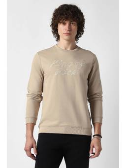 Van Heusen - Men Beige Embroidered Crew Neck Sweatshirt