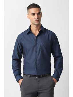 Van Heusen - Men Navy Blue Textured Full Sleeves Party Shirt