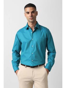 Van Heusen - Men Blue Textured Full Sleeves Party Shirt