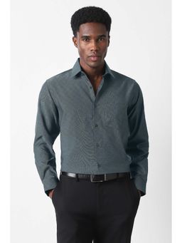 Van Heusen - Men Dark Green Textured Full Sleeves Formal Shirt