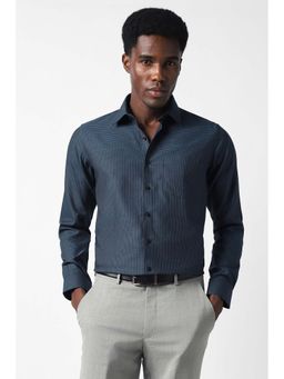 Van Heusen - Men Navy Blue Slim Fit Check Full Sleeves Formal Shirt