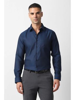 Van Heusen - Men Navy Blue Slim Fit Textured Full Sleeves Party Shirt
