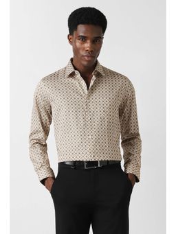 Van Heusen - Men Beige Tailored Fit Print Full Sleeves Party Shirt