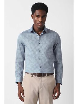 Van Heusen - Men Dark Blue Tailored Fit Print Full Sleeves Party Shirt