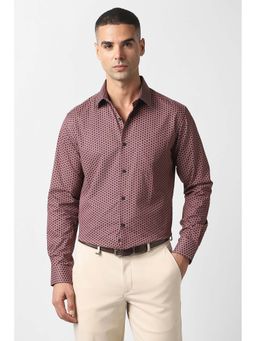 Van Heusen - Men Maroon Tailored Fit Print Full Sleeves Party Shirt