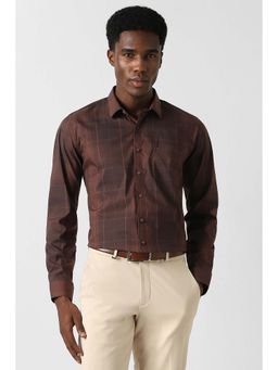 Van Heusen - Men Brown Slim Fit Check Full Sleeves Formal Shirt
