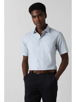 Van Heusen - Men Light Blue Textured Half Sleeves Party Shirt