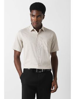 Van Heusen - Men Beige Print Half Sleeves Party Shirt
