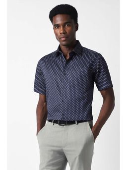 Van Heusen - Men Navy Blue Print Half Sleeves Party Shirt
