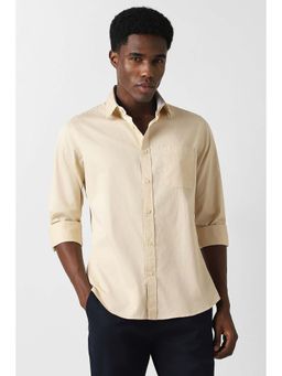 Van Heusen - Men Beige Slim Fit Solid Full Sleeves Casual Shirt