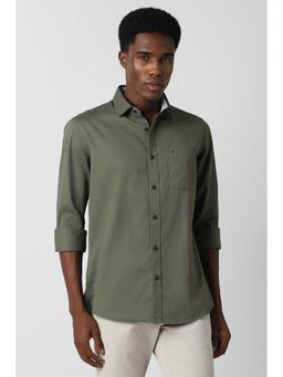 Van Heusen - Men Olive Slim Fit Solid Full Sleeves Casual Shirt