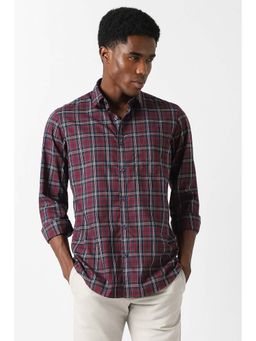 Van Heusen - Men Maroon Slim Fit Check Full Sleeves Casual Shirt