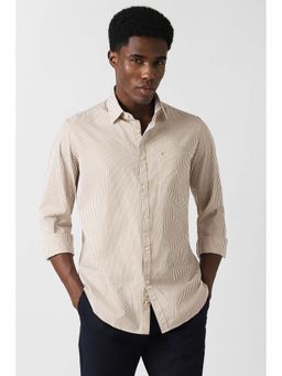 Van Heusen - Men Beige Slim Fit Stripe Full Sleeves Casual Shirt
