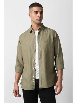 Van Heusen - Men Olive Slim Fit Textured Full Sleeves Casual Shirt