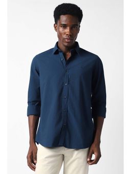 Van Heusen - Men Teal Slim Fit Textured Full Sleeves Casual Shirt