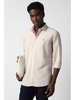 Van Heusen - Men Beige Slim Fit Textured Full Sleeves Casual Shirt