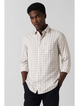 Van Heusen - Men Beige Slim Fit Check Full Sleeves Casual Shirt