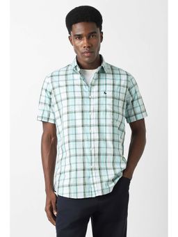 Van Heusen - Men Light Blue Slim Fit Check Half Sleeves Casual Shirt