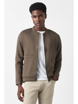 Van Heusen - Men Brown Solid Stylized Neck Jacket