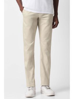 Van Heusen - Men Beige Solid Slim Fit Trousers