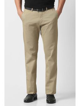 Van Heusen - Men Beige Textured Comfort Fit Trousers