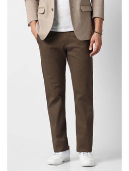 Van Heusen - Men Brown Textured Regular Fit Trousers