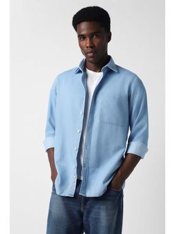Van Heusen - Men Light Blue Slim Fit Solid Full Sleeves Casual Shirt