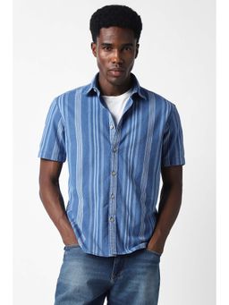 Van Heusen - Men Blue Relaxed Fit Stripe Half Sleeves Casual Shirt