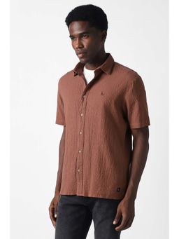 Van Heusen - Men Brown Slim Fit Check Half Sleeves Casual Shirt