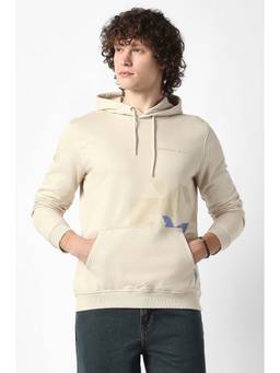Van Heusen - Men Beige Print Hooded Neck Sweatshirt