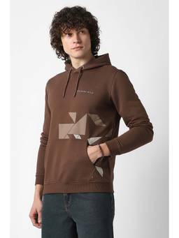 Van Heusen - Men Brown Print Hooded Neck Sweatshirt