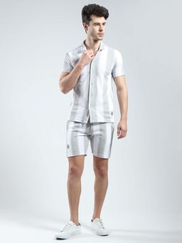 Monte Carlo - Men Grey Stripes Collar Neck Co-Ord (Set of 2)