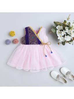 Many Frocks - Girls Pink Embellished Net Dress
