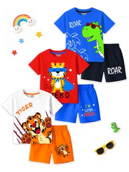 Kuchipoo - Boys Multi-Color Printed Cotton Blend Co-Ord Set (Pack of 3)