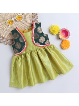 Many Frocks - Girls Yellow Embellished Banarasi Dress with Jacket